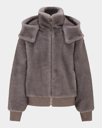 Gorski Faux-Fur Mink Hooded Jacket With Knit Trim