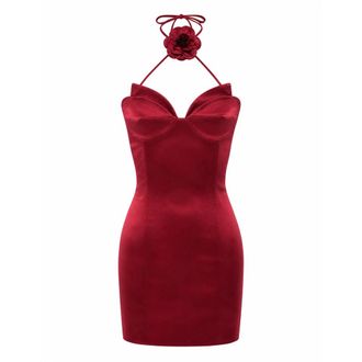 Philipp Plein Korte Jurk Flower - Dames - Feestkleedjes - Rood - L - Satijn - Kleedjes