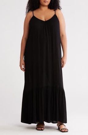 Melrose and Market Ruffle Hem Gauze Maxi Slipdress in Black at Nordstrom Rack, Size 2X
