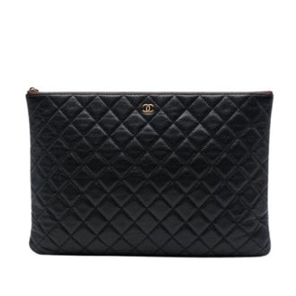 Chanel Pre-owned Quilted Caviar Leather Clutch - Dames - Pre-owned - Zwart - Maat: ONE Size Leer