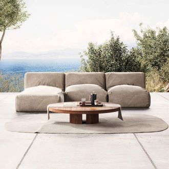 Oviala Mueble de jardín modular de 3 plazas con chaise longue beige