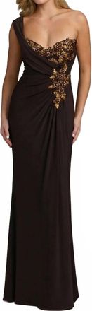 Mac Duggal Embellished Jersey Gown In Chocolate
