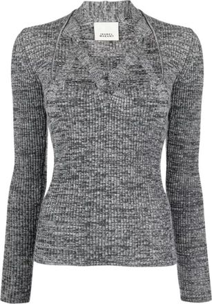 Isabel Marant Zoria Gebreide Trui - Dames - V-hals truien - Grijs - S - Wol - Truien & Vesten