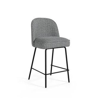 Koketto Home Taburete bajo con respaldo color gris claro y patas en negro