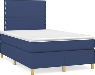 vidaXL Cama Box Spring Con Colch&oacute;n Y Luces Led Tela Azul 120x190 Cm Vidaxl