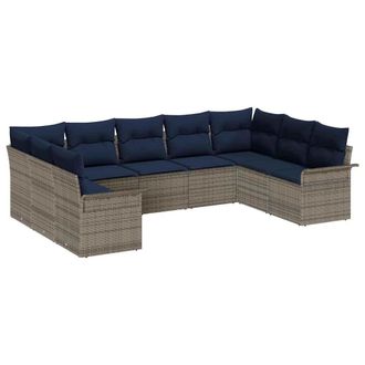 vidaXL Conjunto De Sof&aacute; De Jard&iacute;n Con Coj&iacute;n 9 Pcs Gris Rat&aacute;n Sint&eacute;tico Vidaxl