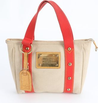 Louis Vuitton Beige Leather Canvas Handbag Tote Bag (Pre-Owned)