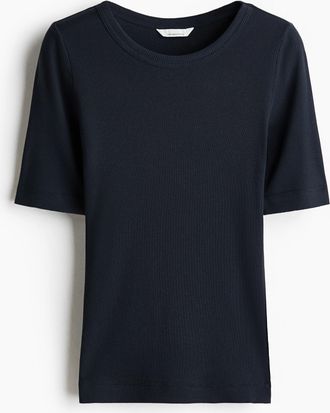 H&M Geripptes Shirt aus Seidenmix - Marineblau
