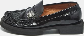 Ganni Ganni Black Patent Leather Crystal Embellished Slip On Loafers