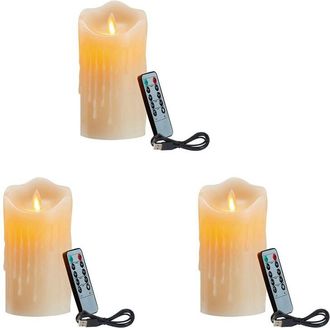 OEM 3 Velas Led, Velas Parpadeantes Sin Llama, Velas Recargables, Velas De Cera Aut&eacute;ntica Con Mando A Distancia, 15 Cm