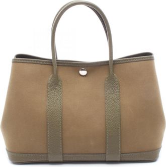 Herm&egrave;s Khaki Toile Officier Canvas Leather Negonda Leather Tote Bag (Pre-Owned)