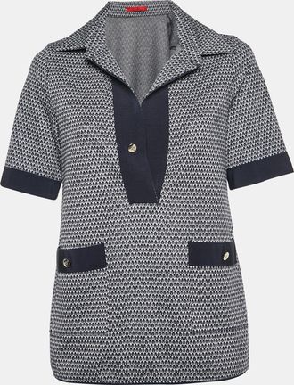 Carolina Herrera Navy Blue Patterned Stretch Knit Top