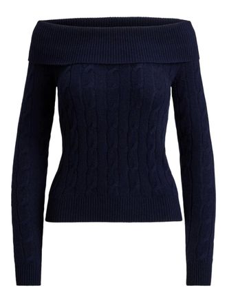 Ralph Lauren Collection cable-knit off-the-shoulder sweater - women - Cashmere/Lycra/Other Materials - M - Blue