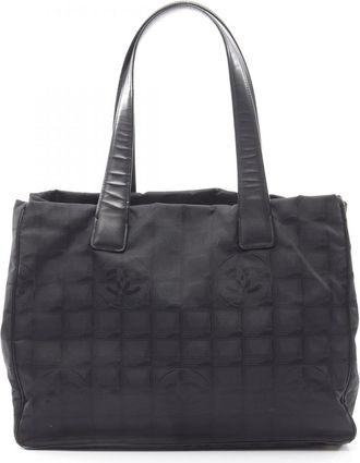 Chanel Black Leather Nylon Canvas Handbag Tote Bag (Pre-Owned)