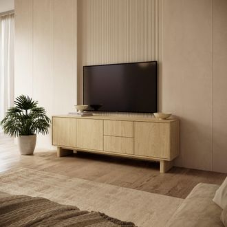 Dmora Mueble Para Tv Kamani, 2 Cajones, Un Estante, 3 Puertas, 183x38x62h Cm Roble Marr&oacute;n