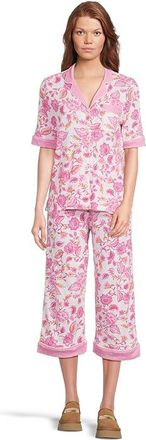 Karen Neuburger Tuscan Sun Elbow Sleeve Notch And Capri Set With Twin Print Womens Pajama Sets Tuscan Sun Floral : MD (Womens 10-12)