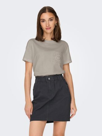 Jacqueline de Yong Kurzarmshirt JDY JDYSELMA S/S CROCHET POCKET TOP JRS NOOS, Damen, Gr. XL, grau (chateau gray), Jersey, Obermaterial: 100% Baumwolle, unifarben, regula
