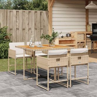 vidaXL Set Comedor De Jard&iacute;n 5 Pzas Con Cojines Rat&aacute;n Sint&eacute;tico Beige