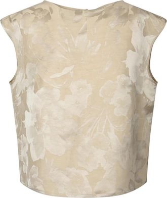Incotex Bloemen Jacquard Mouwloze Top Beige - Dames - Tops zonder mouwen - Beige - M - Tops