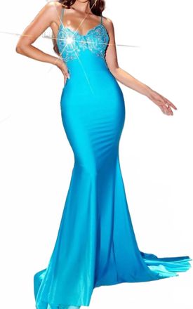 Portia & Scarlett Sleeveless Gown In Blue Turquoise