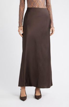 Open Edit Satin Maxi Skirt in Brown Seal at Nordstrom, Size X-Small
