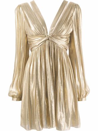 Alberta Ferretti metallic pleated mini dress - women - Polyamide/Silk - 40 - Gold