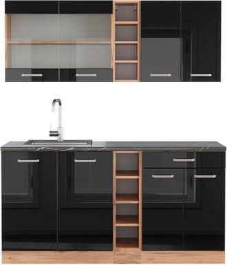 Vicco Cocina Vers&aacute;til R-line, Roble Negro/dorado De Alto Brillo, 160 Cm, Et Antracita