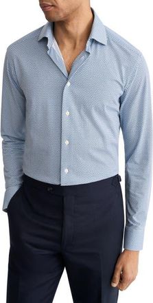 Eton Slim Fit Geo Stretch Jersey Dress Shirt in Medium Blue at Nordstrom, Size 16.5