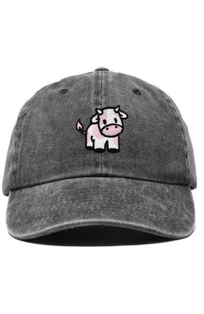 Dalix Strawberry Cow Embroidered Cap in Washed Black at Nordstrom
