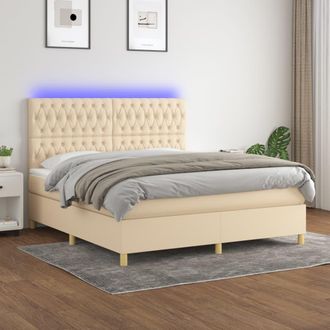 vidaXL Cama Box Spring Colch&oacute;n Y Luces Led Tela Crema 180x200 Cm Vidaxl