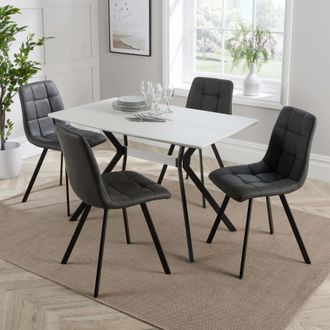 Home Source Industries Luxor Dining Set White Table Grey Chairs Black Metal Legs Kitchen Home