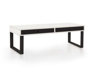 HOGAR 24 Mesa de centro de madera maciza natural, color blanco y negro