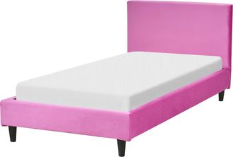 Beliani Beliani - Cama Tapizada En Terciopelo Fucsia 90 X 200 Cm Marco De Listones Cabecero Estilo Moderno Fitou