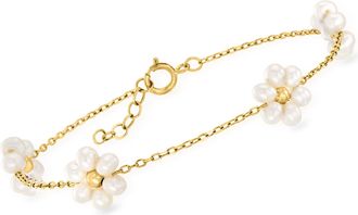 RS Pure Ross-Simons 3-3.5mm Cultured Pearl Flower Bracelet in 14kt Yellow Gold