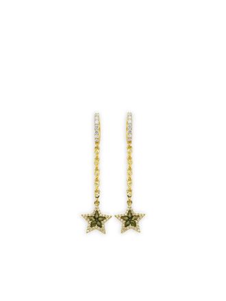 Buddha Mama 20K yellow gold diamond green tourmaline star drop earrings - women - Diamond/20K Yellow Gold/Tourmaline - One Size