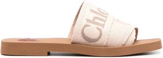 Chlo&eacute; Sandalen met geborduurd logo - Dames - Sandalen - Roze - 36 EU - Linnen - Schoenen