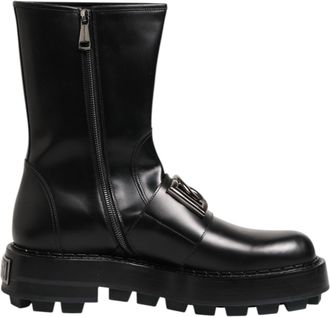 Dolce & Gabbana Mens Mv7938 Leather Ankle Boots - Black - Size EU 44