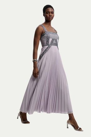 Karen Millen Embellished Pleated Woven Midi Dress in Lilac at Nordstrom, Size 10