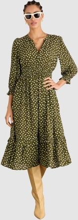 Baukjen Christine Printed Midi Dress in Dark Olive Polka at Nordstrom, Size 14