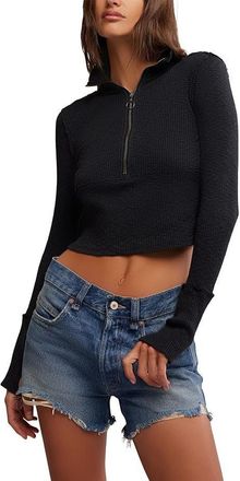 Free People We The Free Midnight Top Womens Black Ribbed Knit Zip BUU443