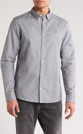 AllSaints Azur Long Sleeve Cotton Button-Up Shirt in Ash Grey at Nordstrom Rack, Size Large
