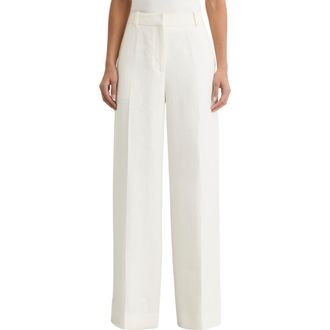 Reiss Alyx Linen Blend Wide Leg Trousers in White at Nordstrom, Size 10 Us