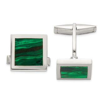 Diamond2Deal Sterling Silver Malachite Cuff Links