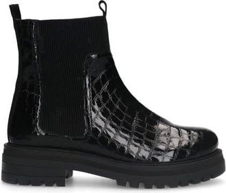 Manfield lakleren chelsea boots met crocoprint zwart