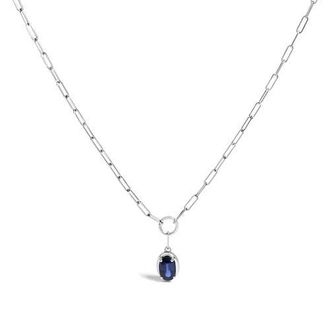 House of Brilliance 10K White Gold Oval Blue Sapphire Solitaire Paperclip Pendant Necklace at Nordstrom