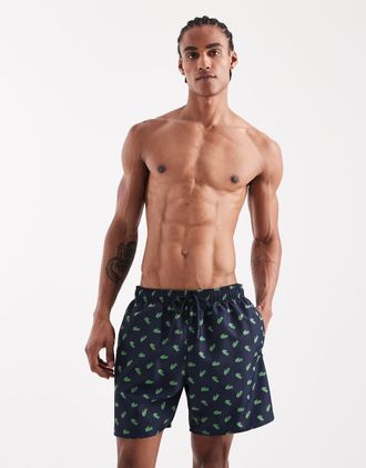 Lacoste Pantaloncini da bagno blu navy con logo effetto coccodrillo