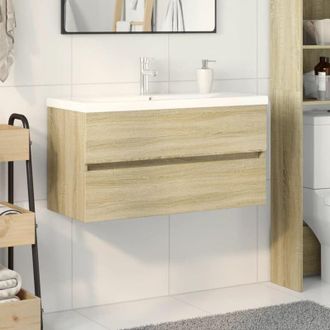 vidaXL Set De Mueble De Ba&ntilde;o 2 Piezas Cer&aacute;mica Y Madera De Ingenier&iacute;a