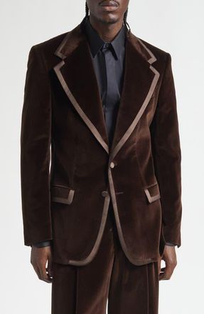 Dolce & Gabbana Satin Trim Velveteen Dinner Jacket in M0937 Marrone-Grigio Scuri at Nordstrom, Size 40 Us