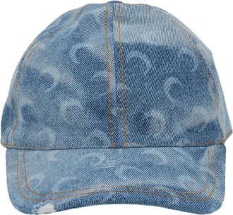 Marine Serre Denim Baseball Cap with Crescent Moon Pattern and Adjustable Strap
