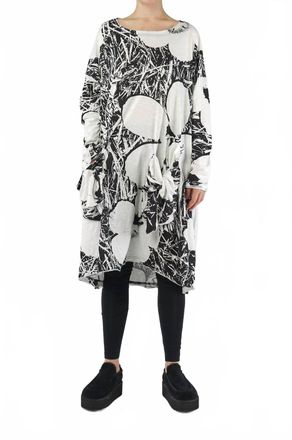Rundholz Cotton Slub Jersey Round Neck Midi Dress In Black White
